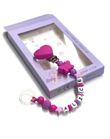 Babyjart silicone dummy chain with name, hook / adapter pacifier MAM and CHICCO 2