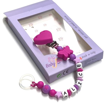 Babyjart silicone dummy chain with name, hook / adapter pacifier MAM and CHICCO