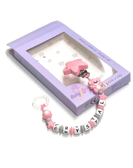 Babyjart Silikonschnullerkette mit Name, Haken / Adapter Schnuller MAM und CHICCO 2