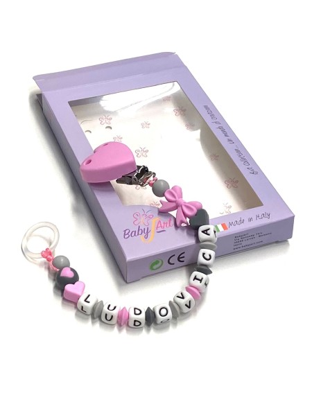 Babyjart silicone dummy chain with name, hook / adapter pacifier MAM and CHICCO 2