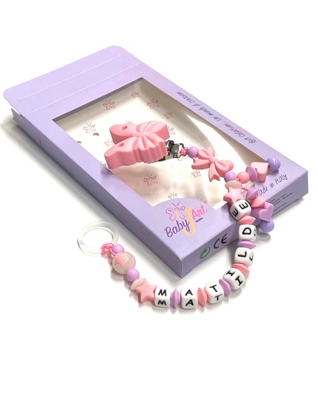 Babyjart Catenella portaciuccio silicone con nome, gancio/adattatore ciuccio MAM e CHICCO 2