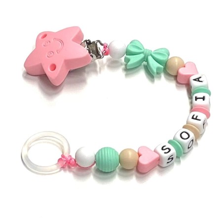 Babyjart Silikonschnullerkette mit Name, Haken / Adapter Schnuller MAM und CHICCO