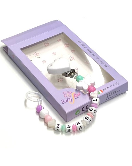 Babyjart Silikonschnullerkette mit Name, Haken / Adapter Schnuller MAM und CHICCO 2