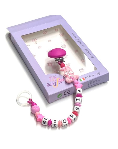Babyjart silicone dummy chain with name, hook / adapter pacifier MAM and CHICCO 2