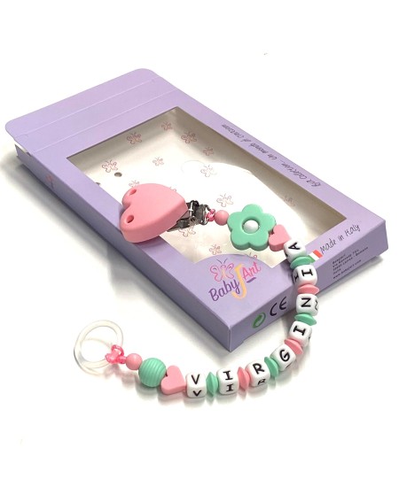 Babyjart Silikonschnullerkette mit Name, Haken / Adapter Schnuller MAM und CHICCO 2