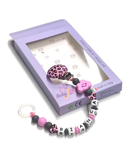 Babyjart Silikonschnullerkette mit Name, Haken / Adapter Schnuller MAM und CHICCO 2