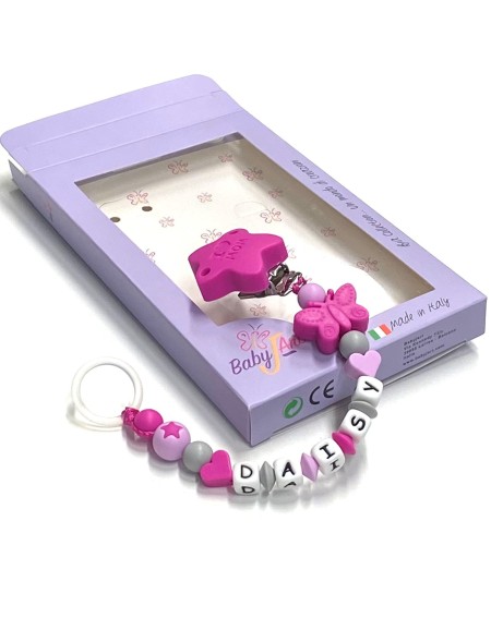 Babyjart Silikonschnullerkette mit Name, Haken / Adapter Schnuller MAM und CHICCO 2