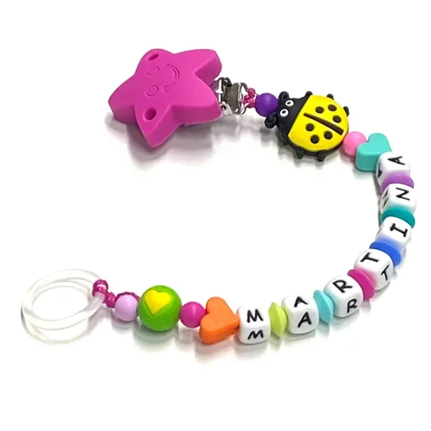 Babyjart Silikonschnullerkette mit Name, Haken / Adapter Schnuller MAM und CHICCO