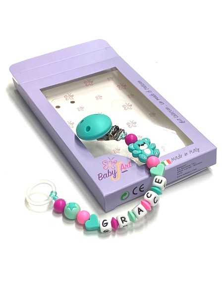 Babyjart Silikonschnullerkette mit Name, Haken / Adapter Schnuller MAM und CHICCO 2