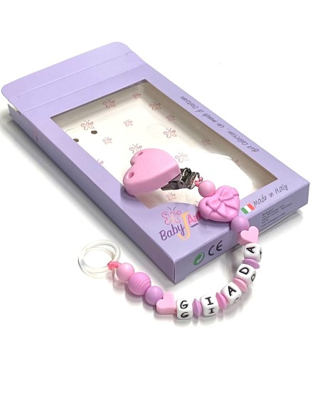 Babyjart Silikonschnullerkette mit Name, Haken / Adapter Schnuller MAM und CHICCO 2