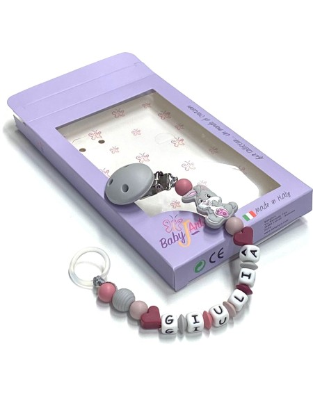 Babyjart Silikonschnullerkette mit Name, Haken / Adapter Schnuller MAM und CHICCO 2