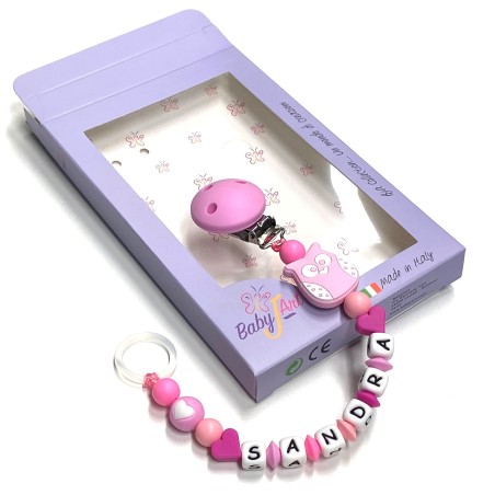 Babyjart silicone dummy chain with name, hook / adapter pacifier MAM and CHICCO