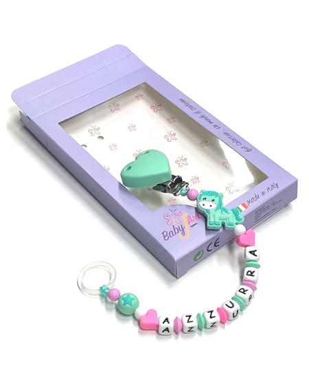 Babyjart Silikonschnullerkette mit Name, Haken / Adapter Schnuller MAM und CHICCO 2