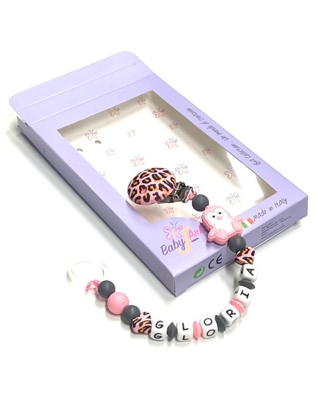 Babyjart silicone dummy chain with name, hook / adapter pacifier MAM and CHICCO 2