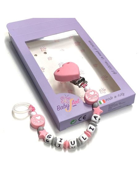 Babyjart Silikonschnullerkette mit Name, Haken / Adapter Schnuller MAM und CHICCO 2