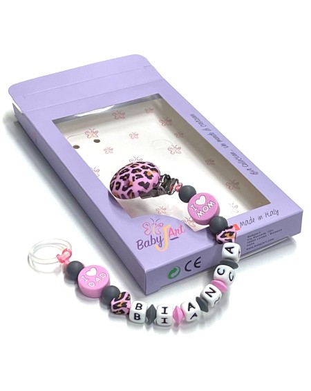 Babyjart Silikonschnullerkette mit Name, Haken / Adapter Schnuller MAM und CHICCO 2