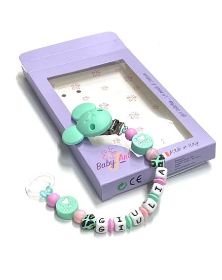 Babyjart Silikonschnullerkette mit Name, Haken / Adapter Schnuller MAM und CHICCO 2