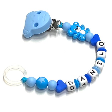 Babyjart silicone dummy chain with name, hook / adapter pacifier MAM and CHICCO