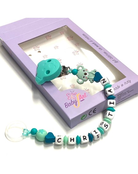 Babyjart silicone dummy chain with name, hook / adapter pacifier MAM and CHICCO 2