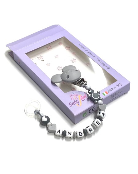 Babyjart silicone dummy chain with name, hook / adapter pacifier MAM and CHICCO 2