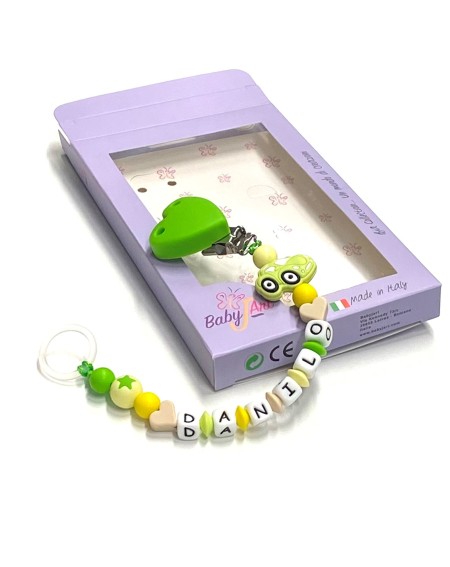 Babyjart silicone dummy chain with name, hook / adapter pacifier MAM and CHICCO 2