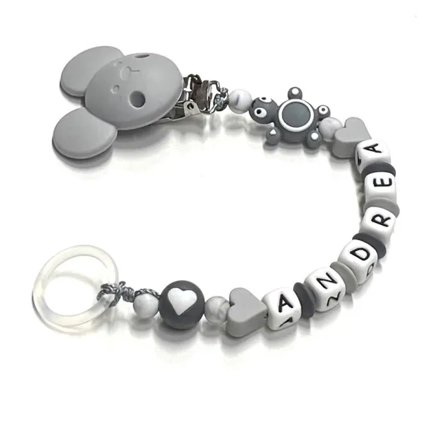 Babyjart silicone dummy chain with name, hook / adapter pacifier MAM and CHICCO