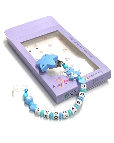 Babyjart silicone dummy chain with name, hook / adapter pacifier MAM and CHICCO 2