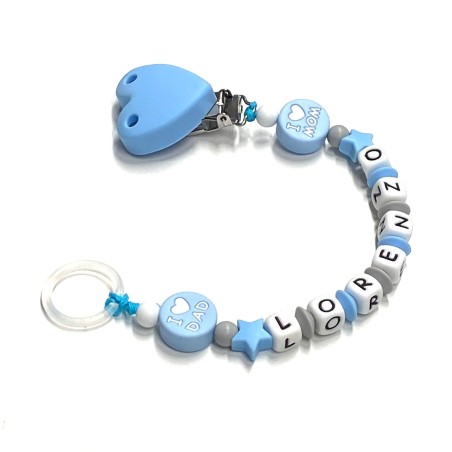 Babyjart Cadeia de chupeta de silicone com nome, adaptador / gancho de chupeta MAM e modelo CHICCO