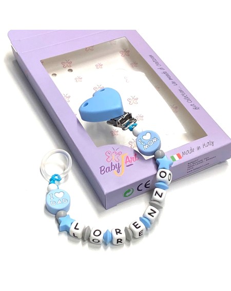 Babyjart silicone dummy chain with name, hook / adapter pacifier MAM and CHICCO 2