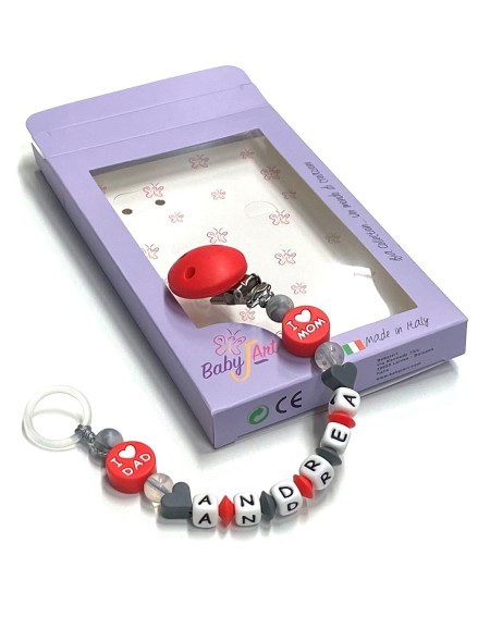 Babyjart silicone dummy chain with name, hook / adapter pacifier MAM and CHICCO 2