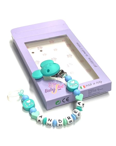 Babyjart silicone dummy chain with name, hook / adapter pacifier MAM and CHICCO 2
