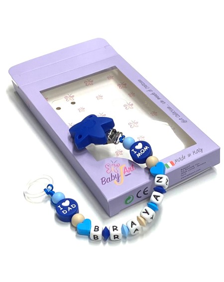 Babyjart silicone dummy chain with name, hook / adapter pacifier MAM and CHICCO 2