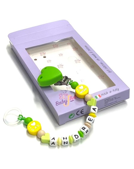 Babyjart silicone dummy chain with name, hook / adapter pacifier MAM and CHICCO 2