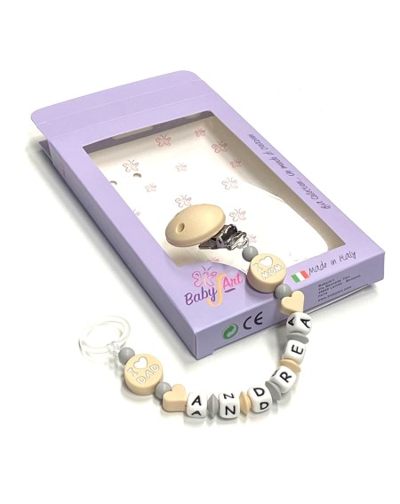 Babyjart silicone dummy chain with name, hook / adapter pacifier MAM and CHICCO 2