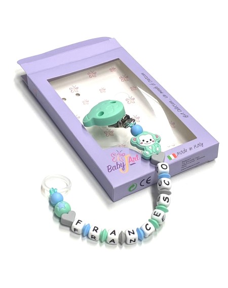 Babyjart silicone dummy chain with name, hook / adapter pacifier MAM and CHICCO 2