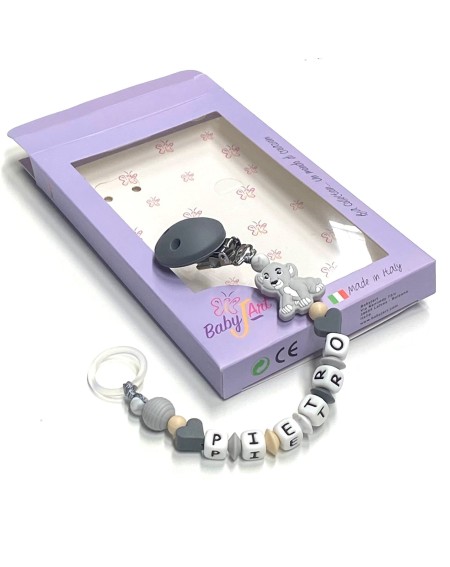 Babyjart silicone dummy chain with name, hook / adapter pacifier MAM and CHICCO 2