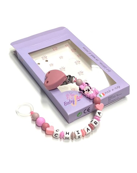 Babyjart Catenella portaciuccio silicone con nome, gancio/adattatore ciuccio MAM e CHICCO 2