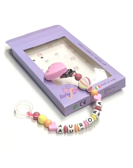 Babyjart silicone dummy chain with name, hook / adapter pacifier MAM and CHICCO 2