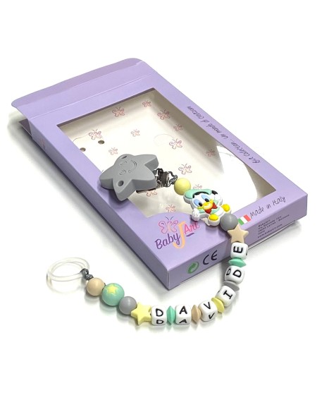 Babyjart silicone dummy chain with name, hook / adapter pacifier MAM and CHICCO 2