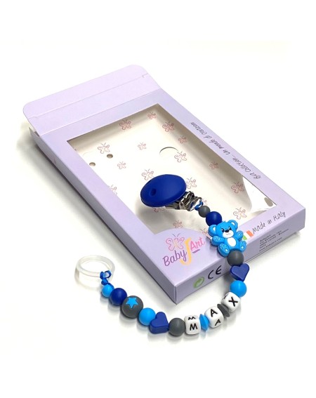 Babyjart Cadeia de chupeta de silicone com nome, adaptador / gancho de chupeta MAM e modelo CHICCO 2