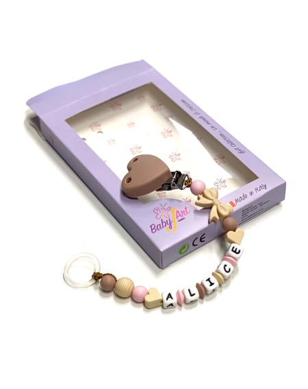 Babyjart Catenella portaciuccio silicone con nome, gancio/adattatore ciuccio MAM e CHICCO 2