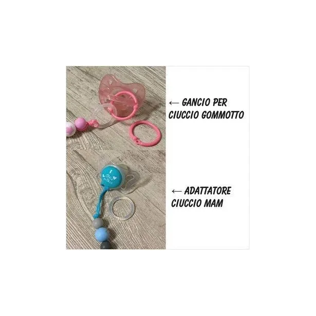 Babyjart silicone dummy chain with name, hook / adapter pacifier MAM and CHICCO