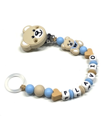 Babyjart Catenella portaciuccio PRESTIGE MOSCHINO in silicone con nome, gancio/adattatore ciuccio MAM e CHICCO 2