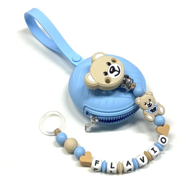 Babyjart silicone dummy chain PRESTIGE MOSCHINO with name, hook / adapter pacifier MAM and CHICCO