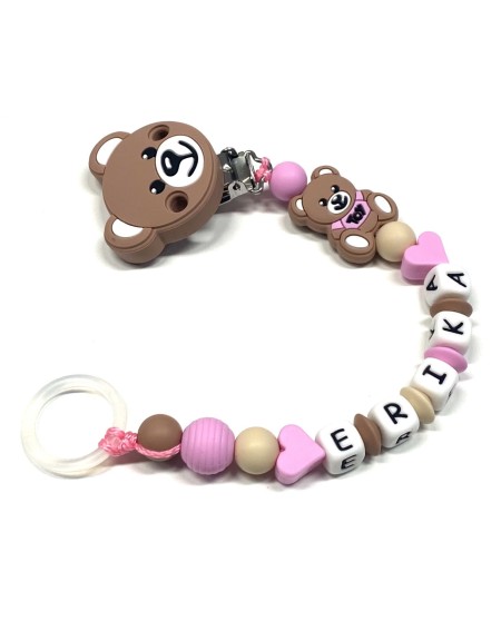 Babyjart Silikonschnullerkette PRESTIGE MOSCHINO mit Name, Haken / Adapter Schnuller MAM und CHICCO 2