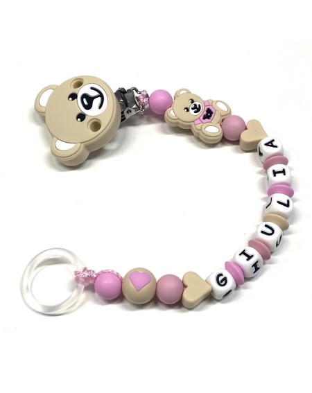 Babyjart silicone dummy chain PRESTIGE MOSCHINO with name, hook / adapter pacifier MAM and CHICCO