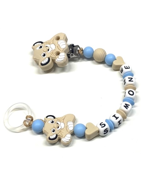 Babyjart silicone dummy chain PRESTIGE LION with name, hook / adapter pacifier MAM and CHICCO