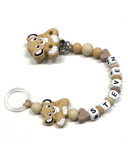 Babyjart silicone dummy chain PRESTIGE LION with name, hook / adapter pacifier MAM and CHICCO 2