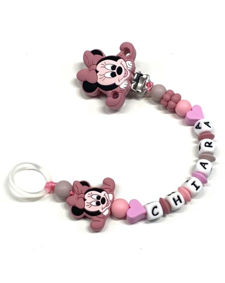 Babyjart Silikonschnullerkette PRESTIGE MINNIE mit Name, Haken / Adapter Schnuller MAM und CHICCO 2