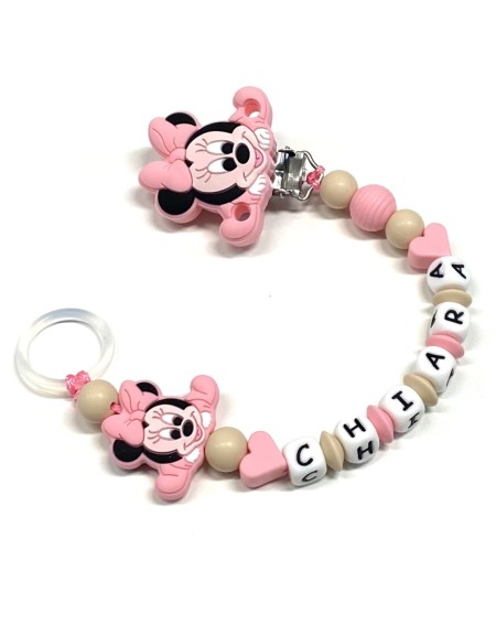 Babyjart silicone dummy chain PRESTIGE MINNIE with name, hook / adapter pacifier MAM and CHICCO